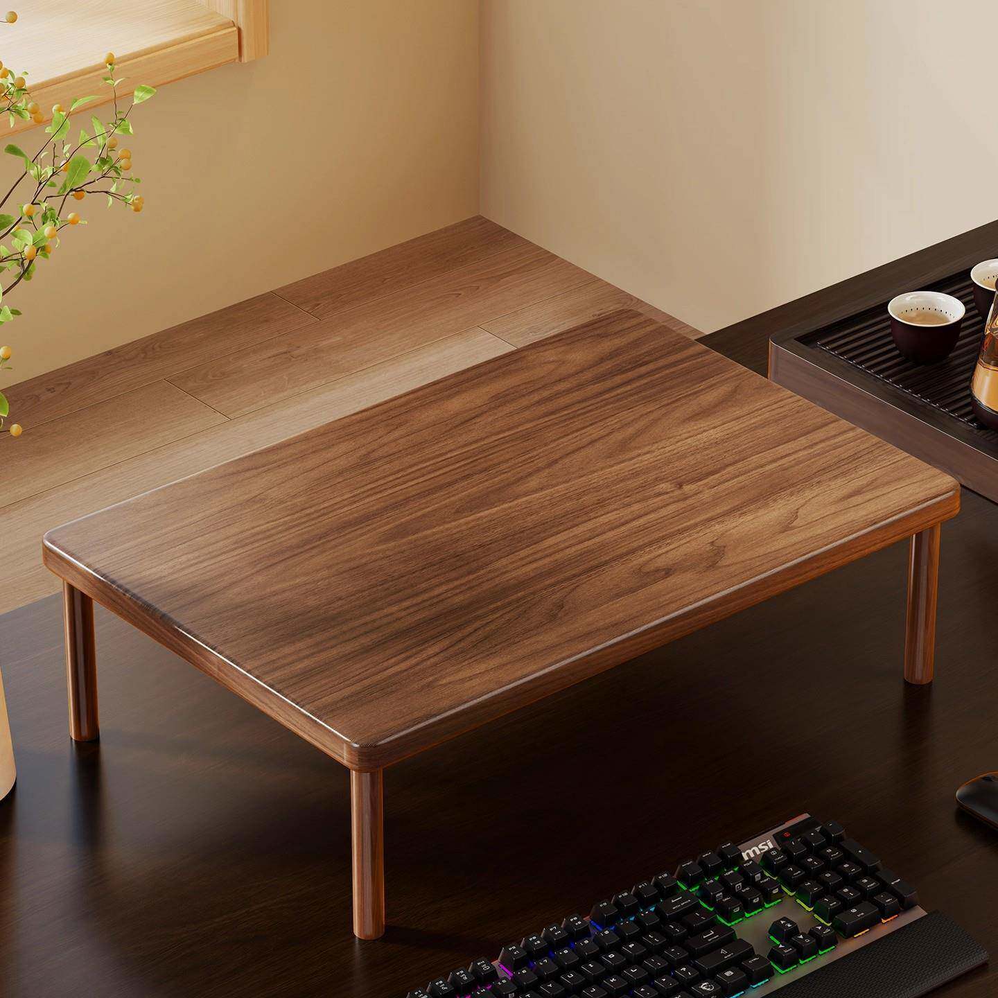 实木显示器增高架办公桌屏幕加宽置物架台式电脑桌面胡桃底座支架