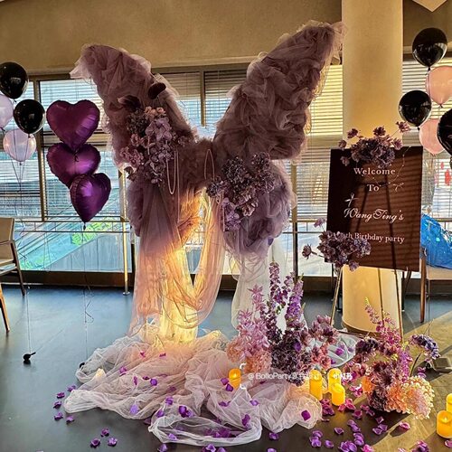 网红大蝴蝶主题生日求婚布置KT板网纱装饰橱窗美陈开业布置