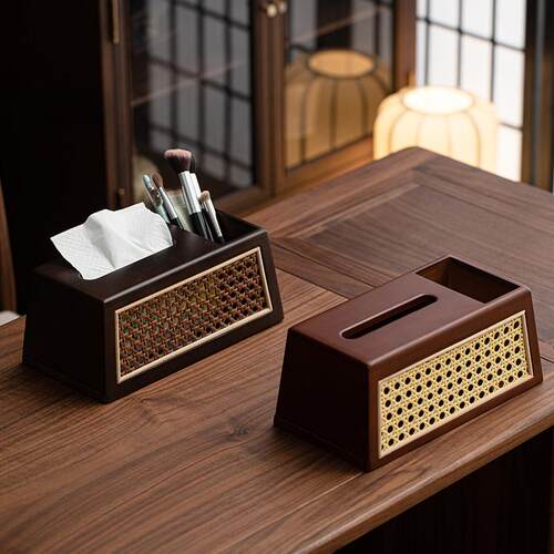 竹木藤编纸巾盒手工竹制家用客厅多功能抽纸盒茶桌餐厅纸巾收纳盒
