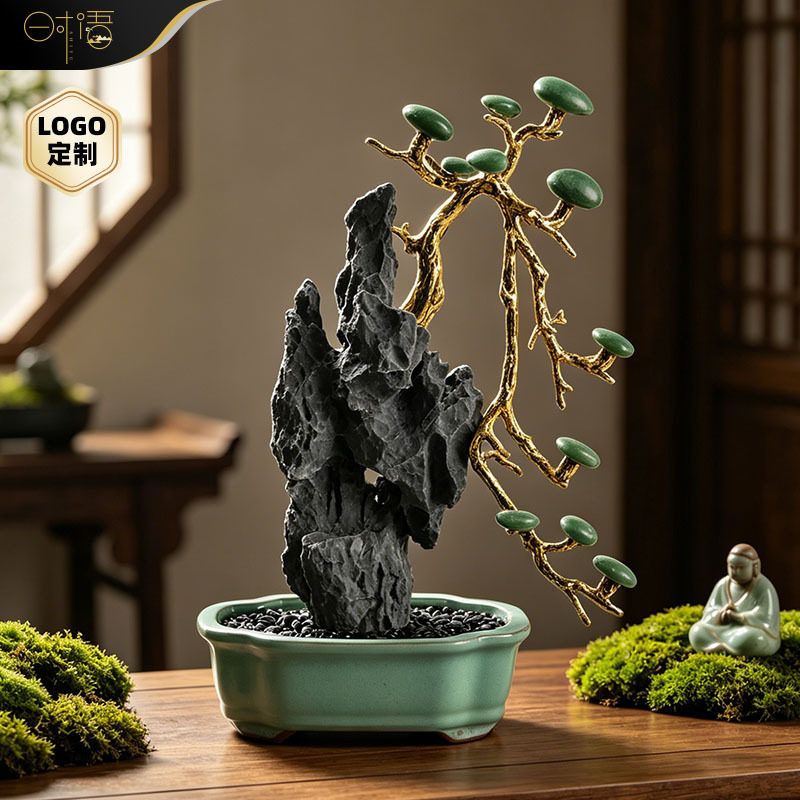 新中式禅意太湖石假山桌面摆件博古架书房电视柜玄关寓意好装饰品