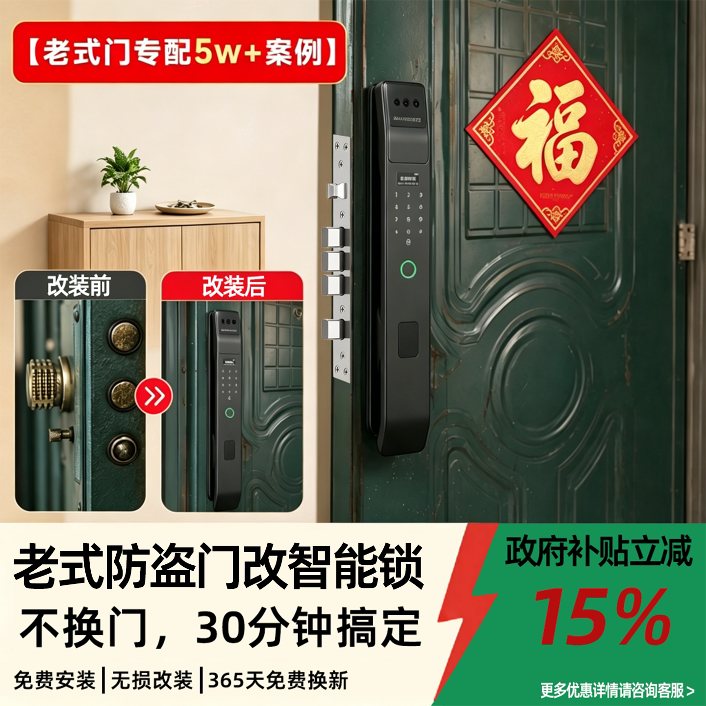老式防盗门改智能锁-改装口碑款图片