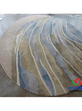 新中式抽象椭圆形水墨画手工腈纶羊毛客厅茶几地毯大厅接待室书房