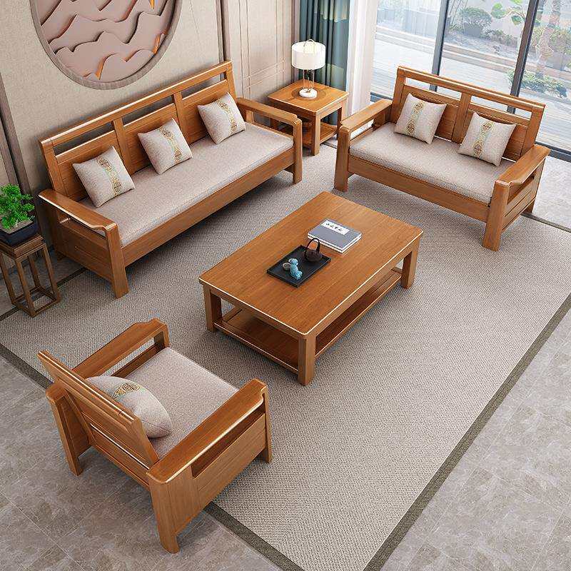 中式冬夏两用实木沙发贵妃 1+2+3茶几组合客厅小户型简约经济家具