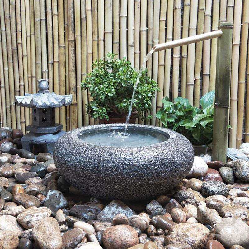 石头水钵花岗岩日式庭院流水石钵别墅花园水景装饰摆件枯山水石盆