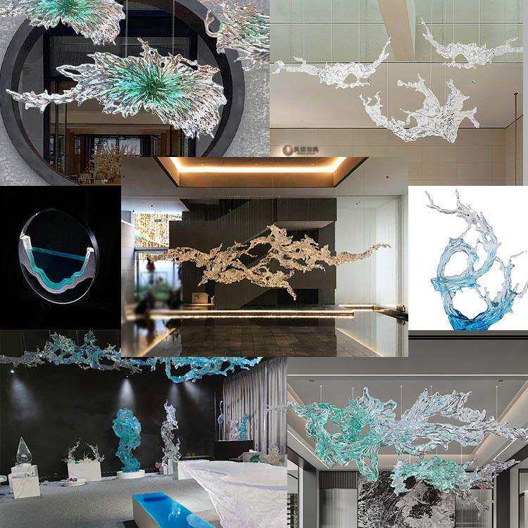 透明树脂浪花雕塑吊饰饰品酒店摆件工艺品家居装饰镂空镂空艺术