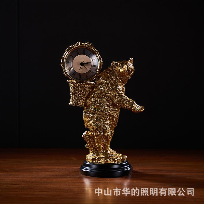 法式全铜熊动物背小框座钟装饰摆件复古客厅玄关书桌工艺品