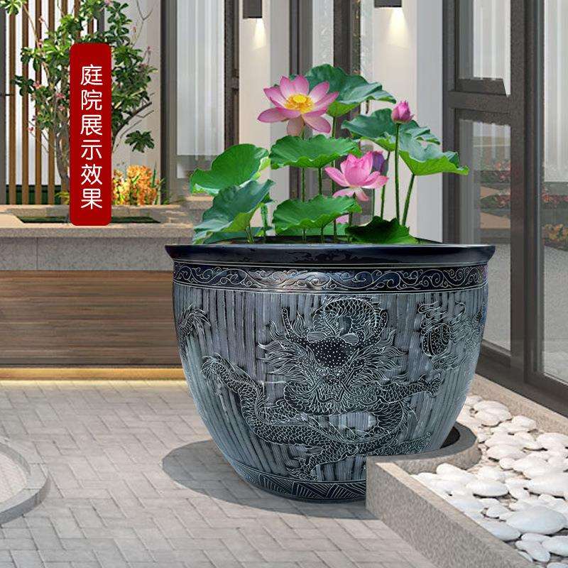 新款雕刻陶瓷大缸别墅家用庭院种树大缸龙纹雕刻养鱼养龟陶瓷水缸