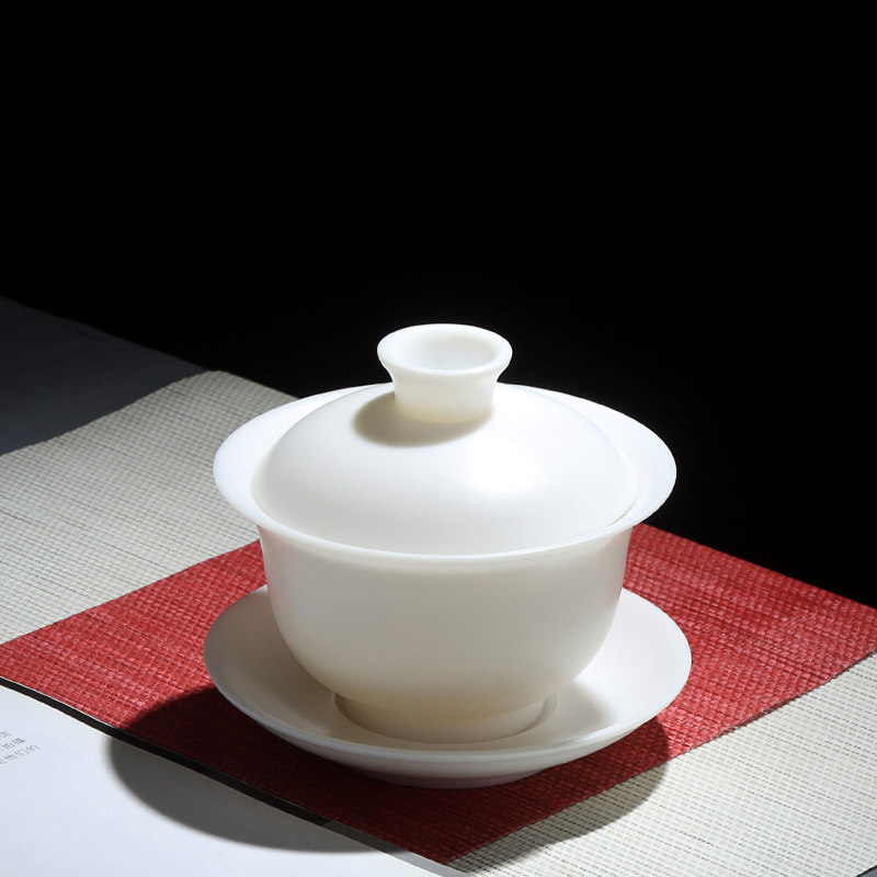 素烧猪油白 大号茶碗盖碗手工白瓷功夫茶具茶杯三才碗陶瓷180毫升