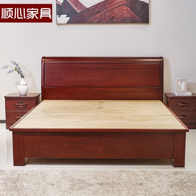 顺家心具全实木水曲柳双储床现代中式气压床1.8米床人物高箱床
