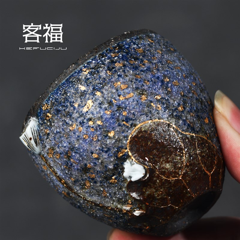 客福岩矿世家高越全手工莲花茶杯陶瓷功夫茶个人杯普洱老岩泥单杯