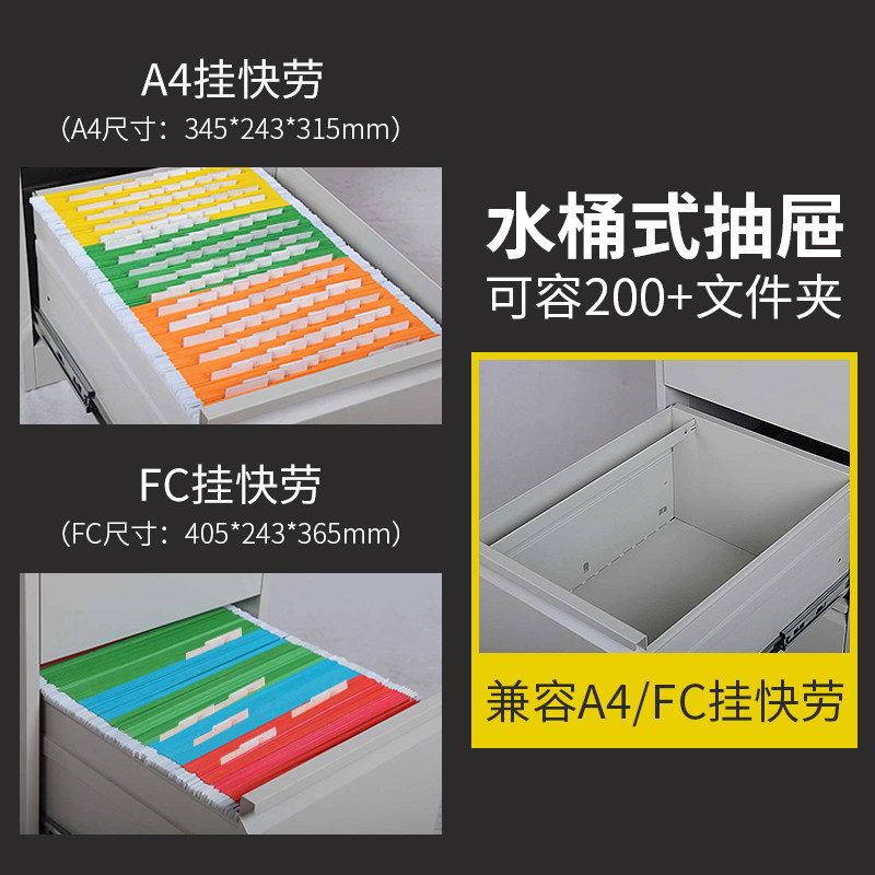 办公室资料柜挂快劳文件柜铁皮柜四斗卡箱A4FC挂捞夹柜抽屉档案柜