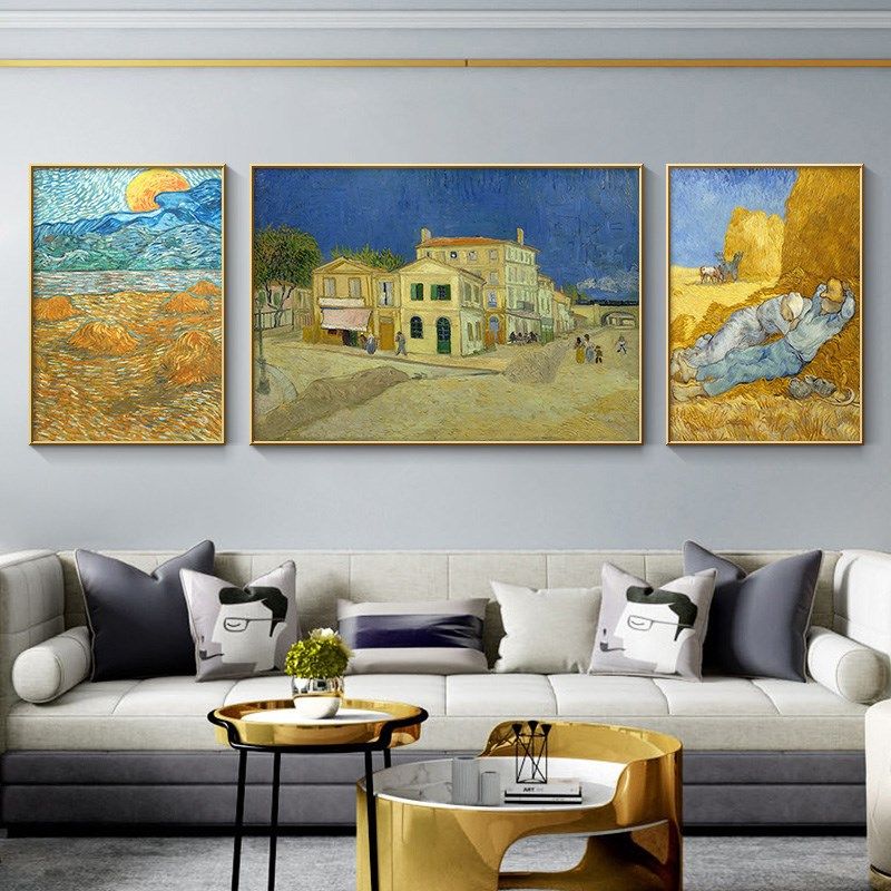梵高纯手绘画画名画现代装饰画星空油联客厅三油画沙发背景墙壁画