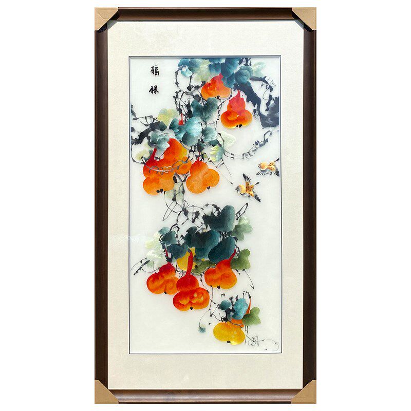 苏州葫遗纯手工刺绣苏绣4丝线大幅福禄客房餐厅玄关书厅挂画非芦