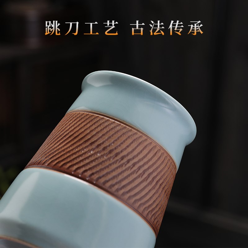窑茶道六君子天青色功夫茶具配件铜茶艺组合茶筒泡茶工具套装