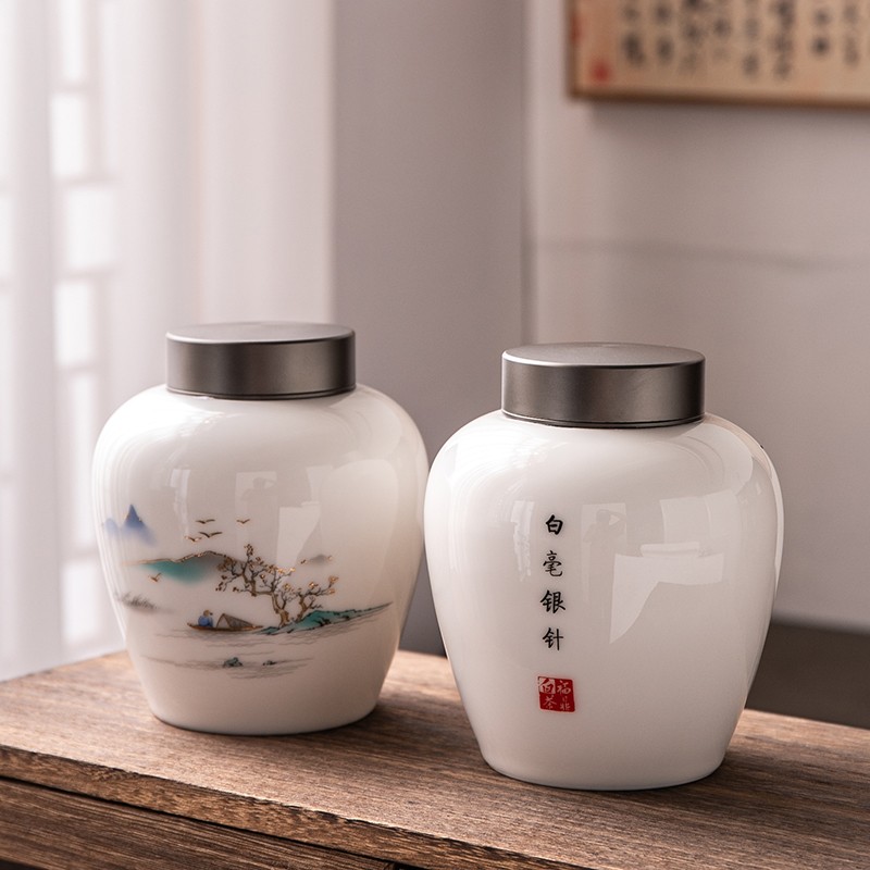 高档羊脂玉瓷陶瓷茶叶罐包装礼盒装空盒白毫银针白茶绿茶红茶定制