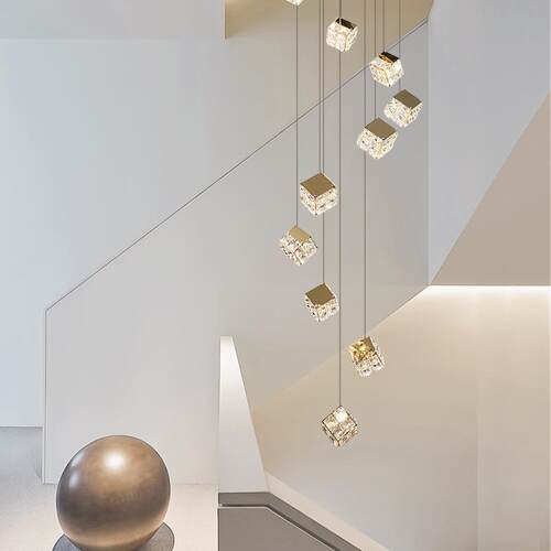 现代设计师别墅挑空轻奢水晶吊灯复式楼loft公寓设计师楼梯长吊灯