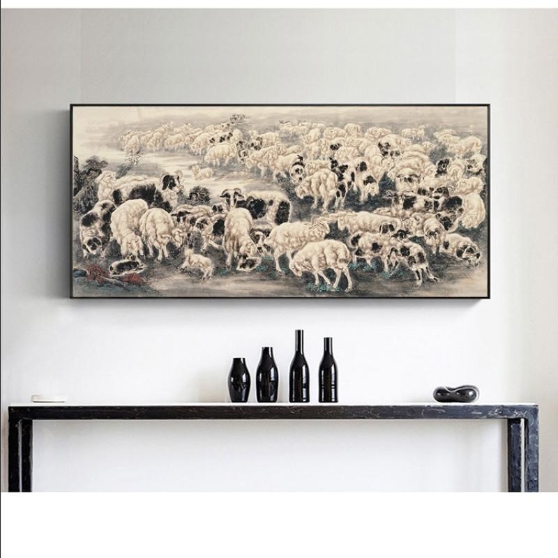 挂羊画 生三羊装饰画 肖只羊 客厅餐厅墙画 三羊开泰挂画
