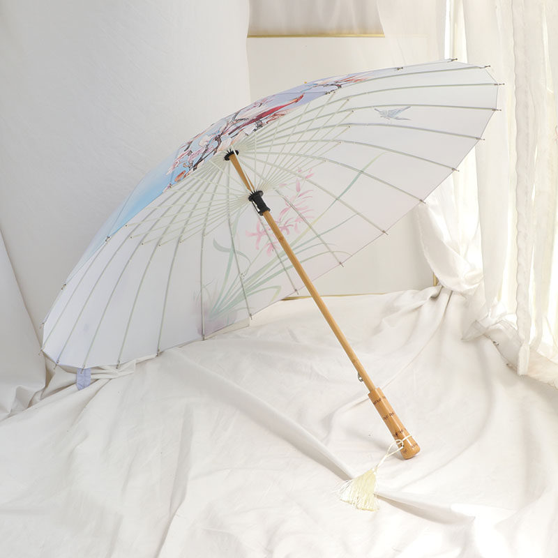 复古油画24骨古风实柄伞汉服拍木寒梅长照竹柄加大加固抗风雨伞