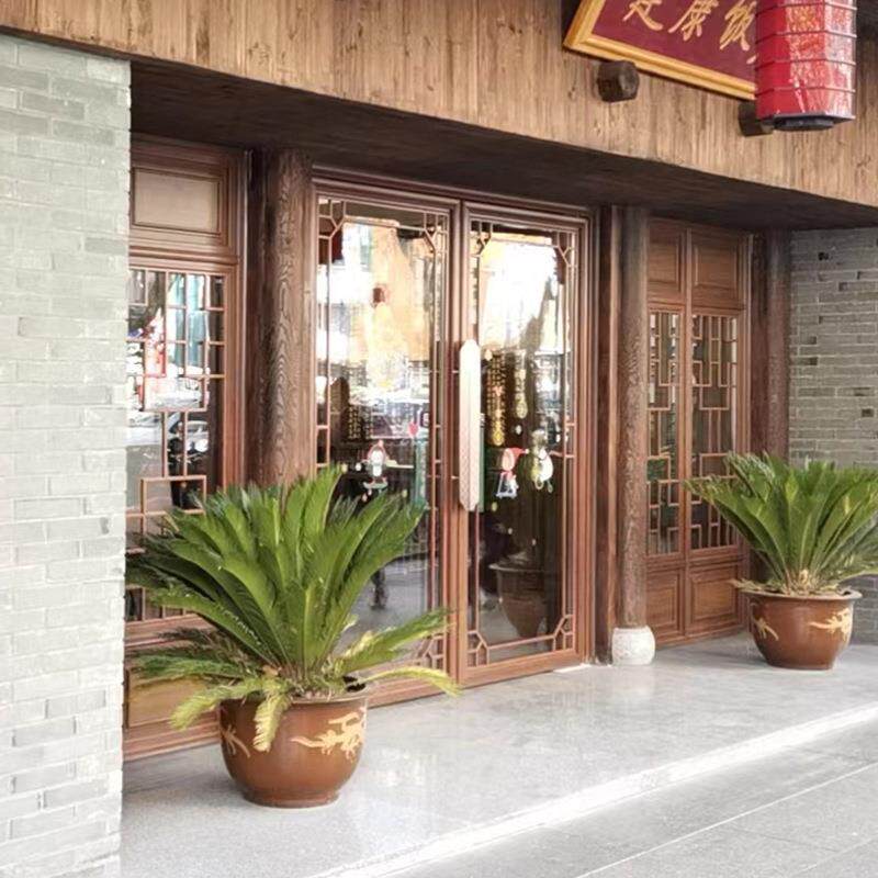 复古弹簧门茶楼酒店中式装饰铝合金地弹门景区古建筑平开门地弹门