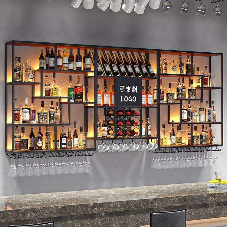 铁艺吧台酒柜靠墙壁挂式置物架工业风酒吧展示架创意餐厅红酒架子