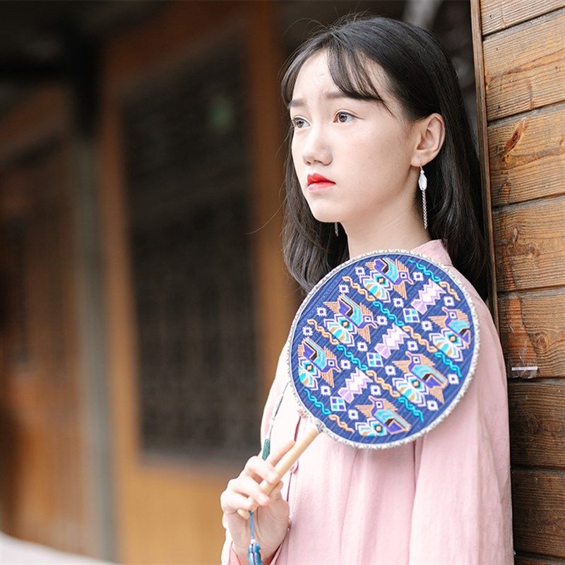 苗绣扇手工织布刺绣汉服配饰国风团扇