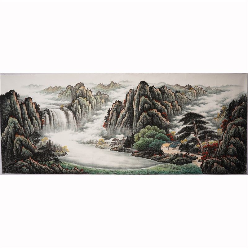 小八尺无款山水画纯手绘国画中式客厅办公室装饰画没落款无款0001