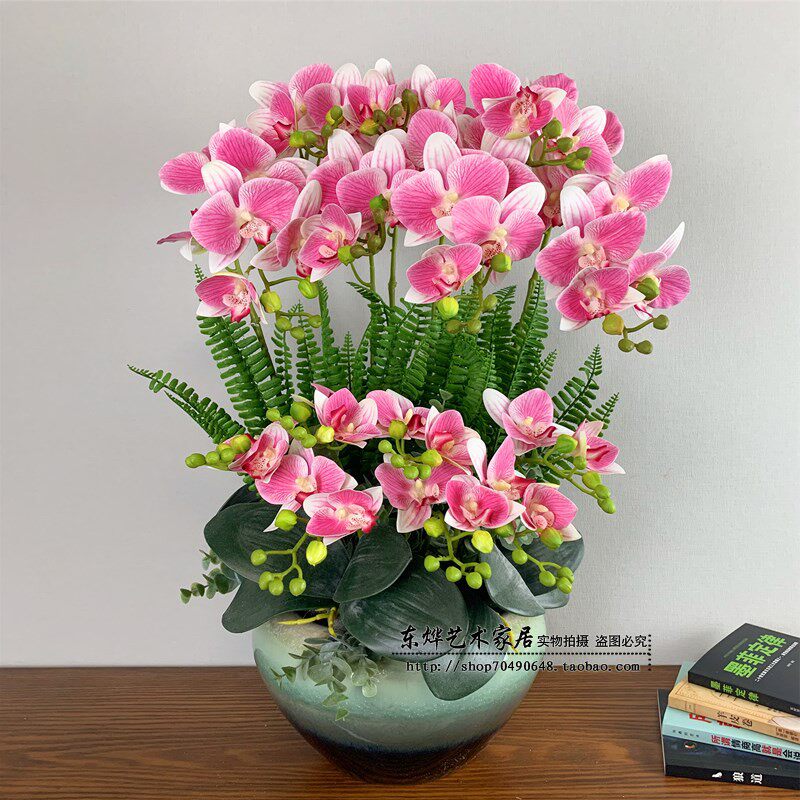 蝴蝶兰仿真花套装假花客厅酒店前台茶几玄关摆件装饰摆设大型盆花