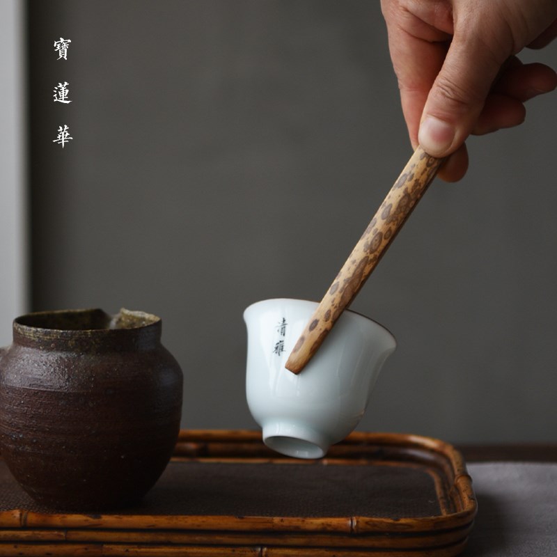老料梅鹿竹茶夹 宝莲华特选花纹竹茶杯夹子 茶道夹六君子茶具配件