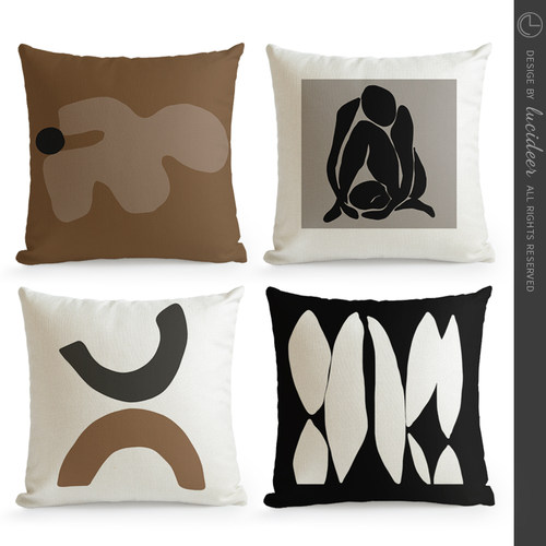 北欧小众客厅沙发抽象艺术抱枕靠垫侘寂欧式样板房间靠枕套靠背枕