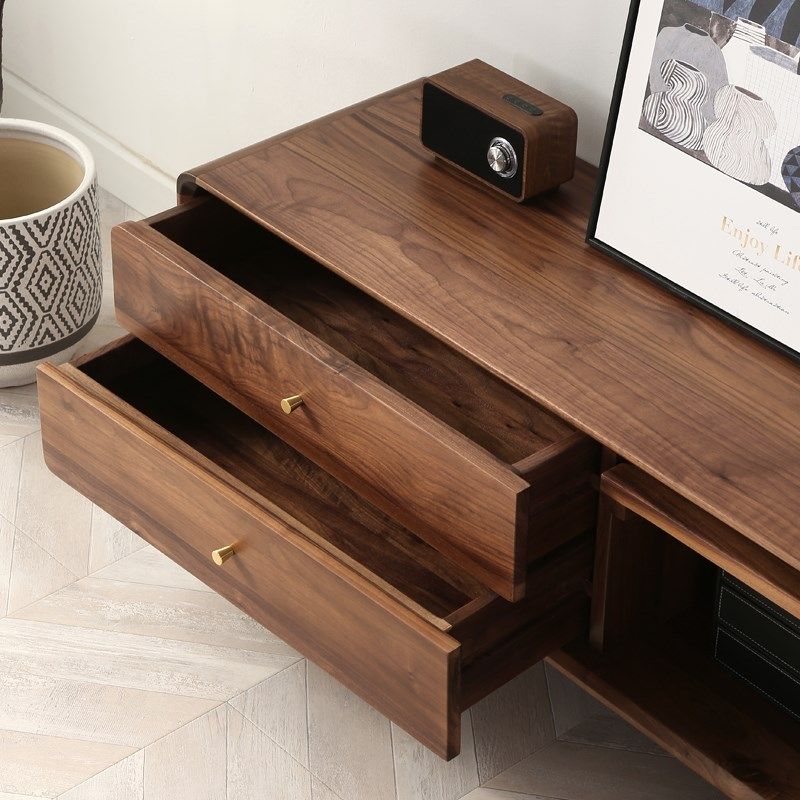 实木翻门电视柜北美胡桃木客厅储物柜樱桃木定订制家用边柜