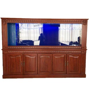 中式 老榆木超白鱼缸包边包角实木龙鱼缸底柜下过滤隔断屏风 美式