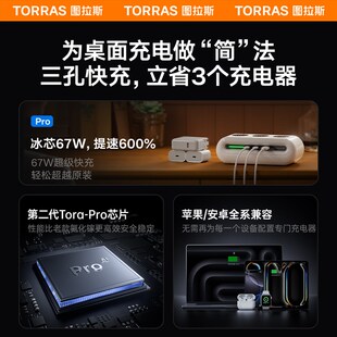 图拉斯小云团氮化镓插排USB插座排插线板桌面快充多功能扩展充电