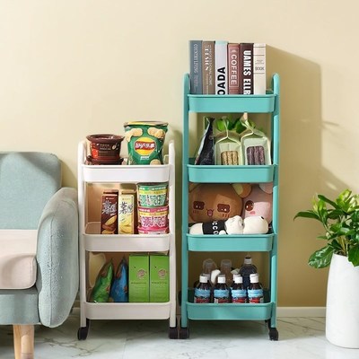 金属置物架多层收纳小推车可移动落地厨房宿舍加厚碳钢零食储物架