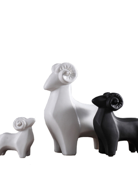 陶瓷羊摆件镇宅玄关创意可爱动物三羊开泰摆件家居小羊摆件黑色