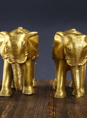 纯铜大象摆件一对珠宝吸水象直卷鼻子花纹客厅店铺装饰礼品摆设