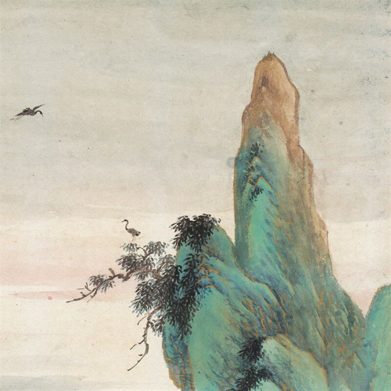祁昆金碧青绿山水轴条幅卷轴山水画名画复制品书房中式装饰玄关画