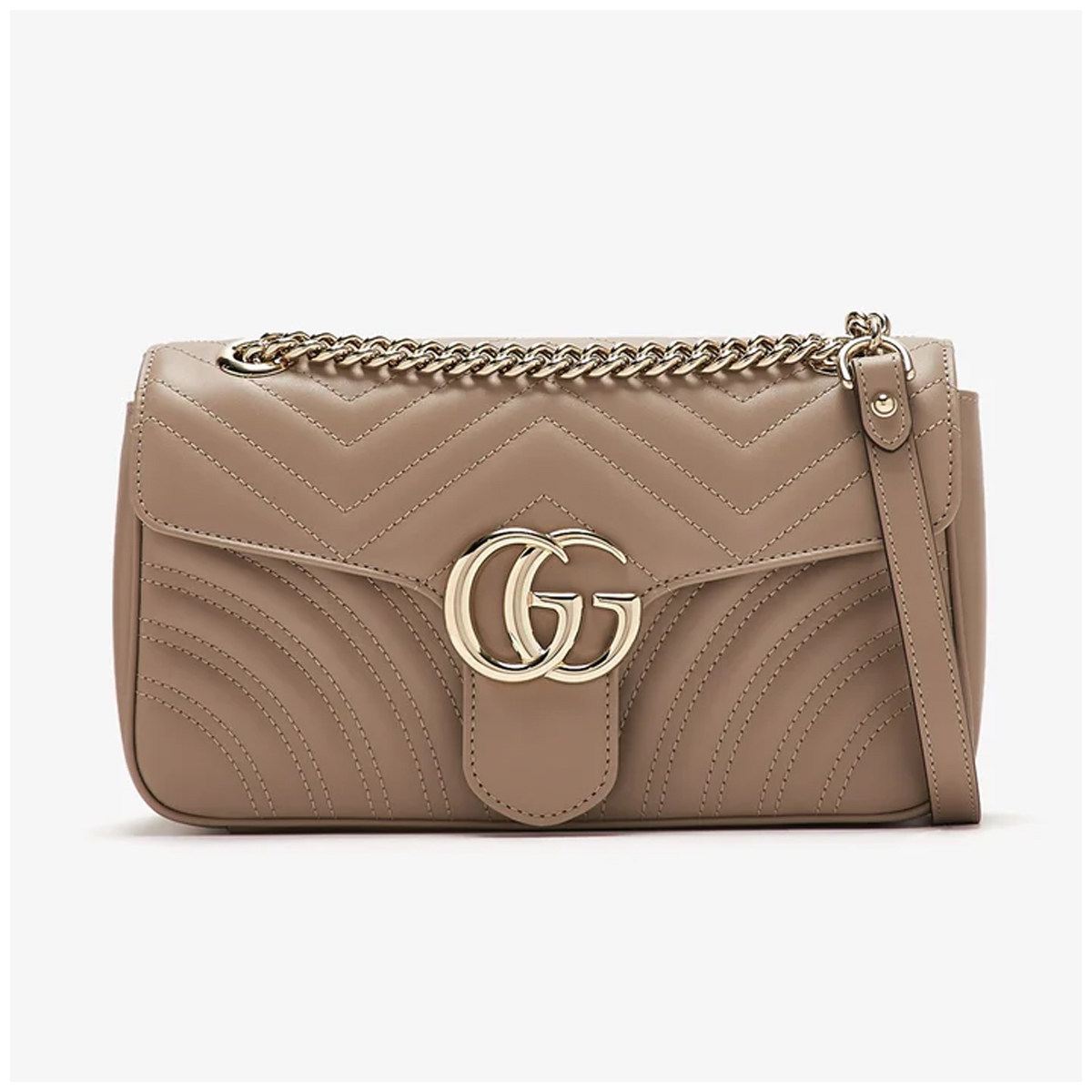 GUCCI古驰Marmont品牌徽标翻盖开合皮革斜挎单肩包中号女款灰褐色