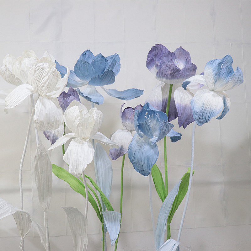 白色鸢尾花纸艺花婚庆道具商业美真仿花陈纸花商场橱窗装饰手工花