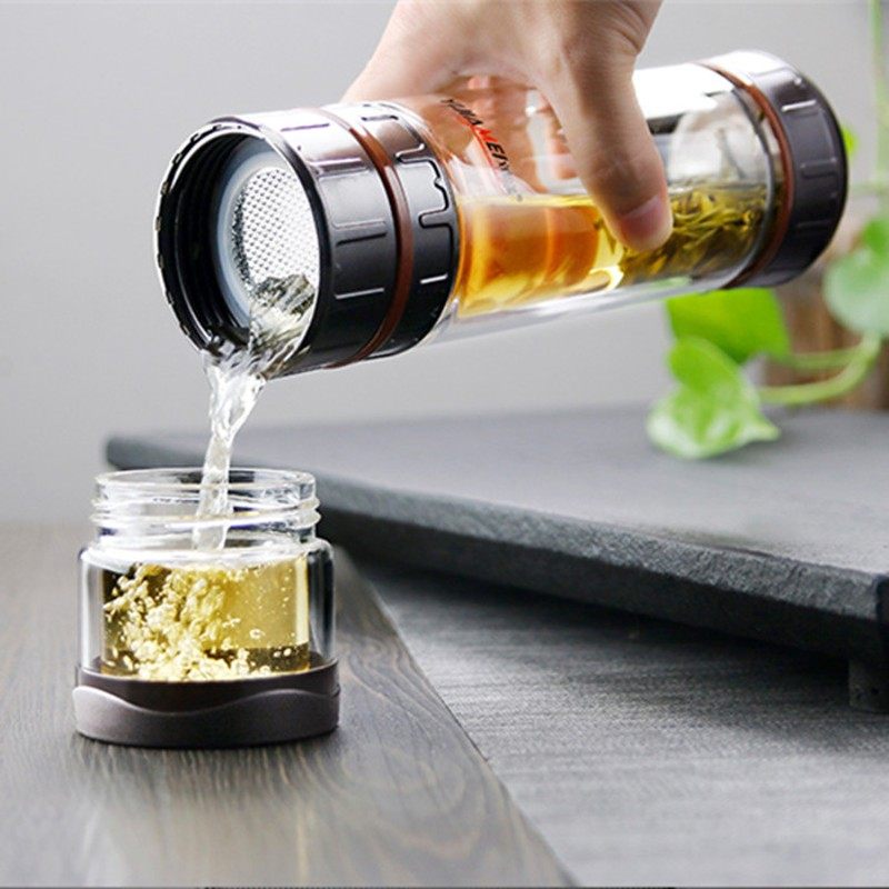 宜加美旋转式茶水分离双层玻璃杯泡茶水杯子男士便携带盖过滤水杯
