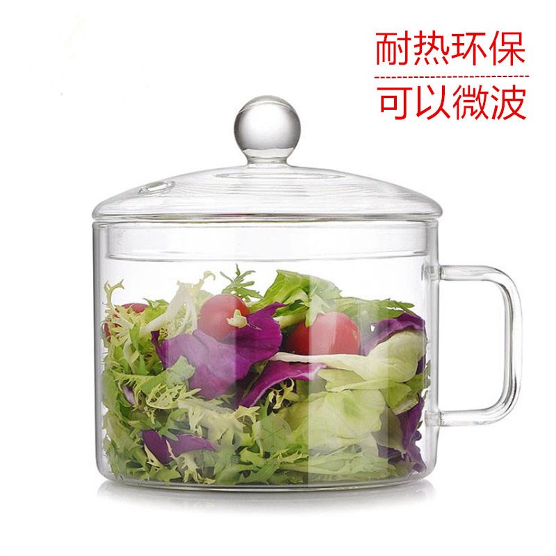 高硼硅耐热玻璃碗带把手泡面碗水果沙拉碗耐热创意餐具家用可微波图片