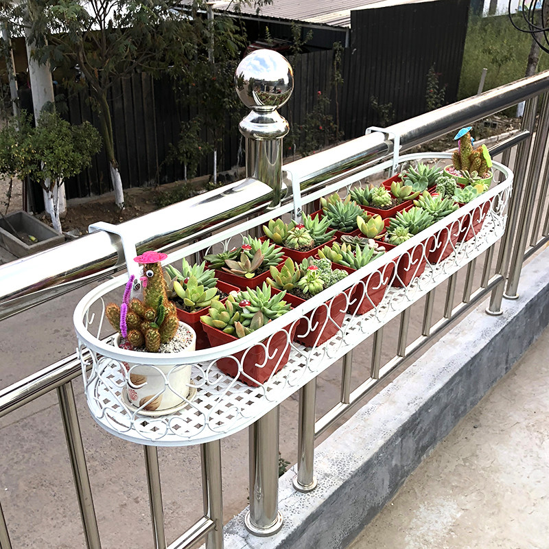 椭圆形阳台花架挂式护栏挂架花盆架铁艺圆边栏杆悬挂多肉绿萝花篮