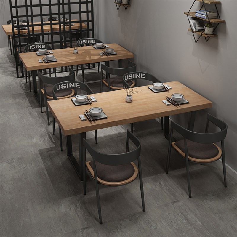 复古酒吧烧烤吧音乐餐饮店工业风实木餐桌正长方形铁艺咖啡厅桌椅