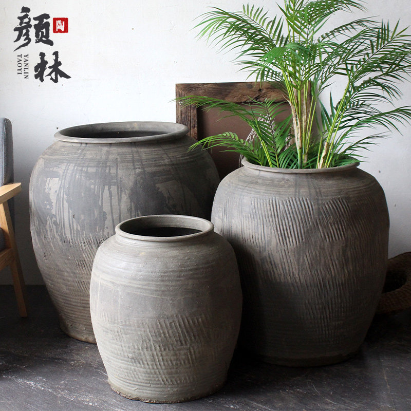 大陶罐落地花盆陶缸大号庭院老花盆粗旧陶仿古罐子古董水陆翁缸