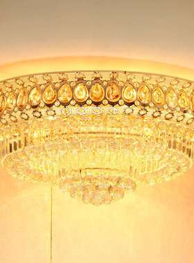 S金客厅水晶灯现代简约led吸顶灯圆形黄色餐厅水晶灯卧室灯饰