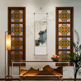 西关满洲窗海棠花艺术玻璃实木花格仿古门窗屏风中式窗户