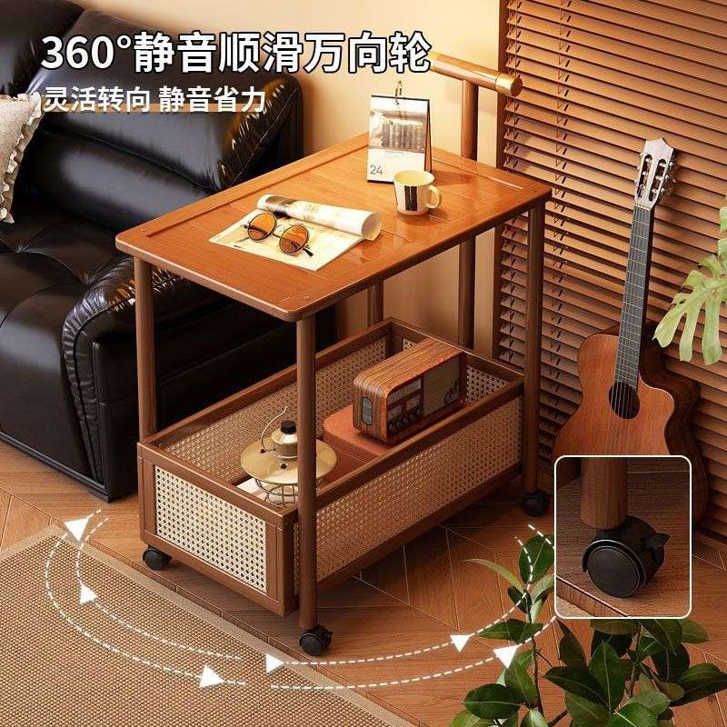 拓爵置物架家用落地沙发边几客厅可移动茶几藤编收纳筐床头侧边柜