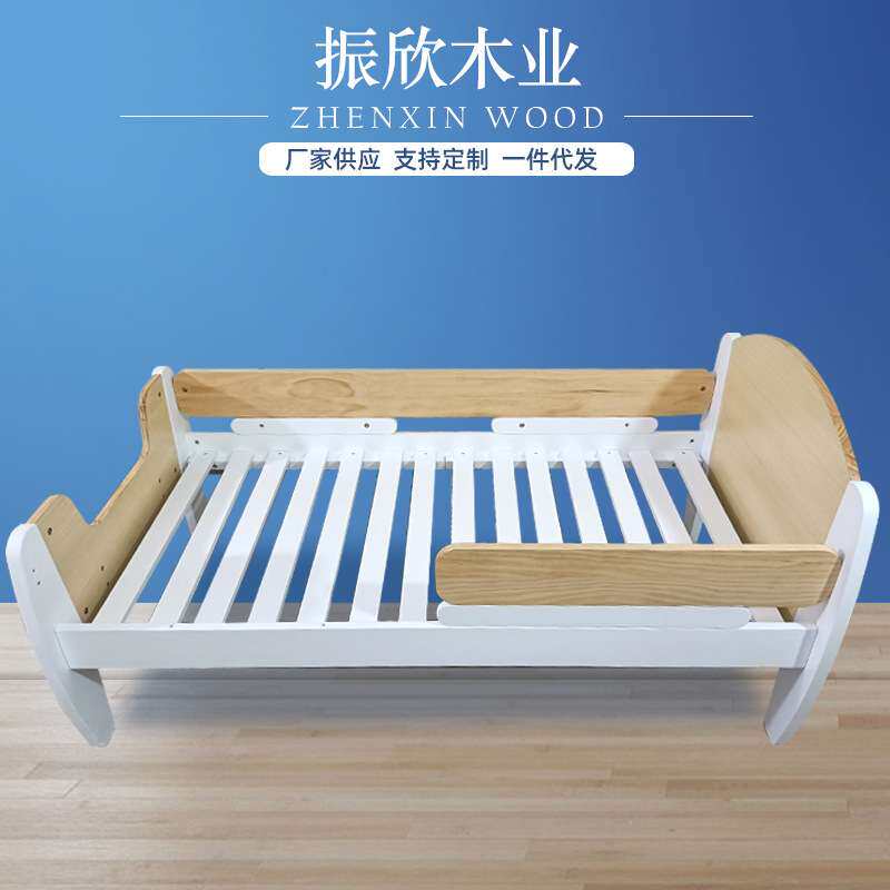厂家供应 青少年床 纯实木白色床育儿所家用儿童单人床带护栏白床