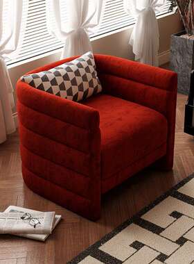法式复古客厅家用单人沙发卧室红色布艺沙发美式单人椅阳台休闲椅