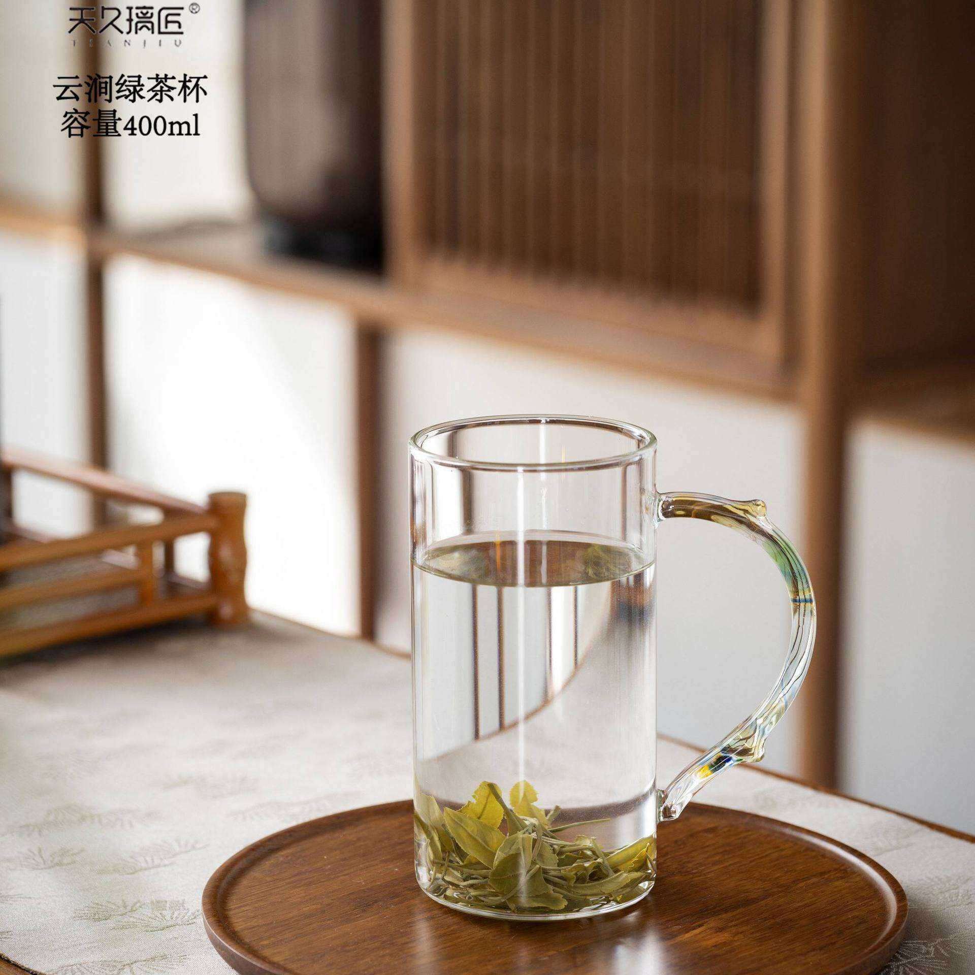 加厚透亮玻璃杯绿茶杯专用酒店彩把杯子喝茶杯办公杯子耐热喝茶杯