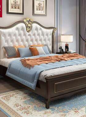 美式轻奢实木床白色双人公主床主雕花高端现代简约卧储物收纳婚床